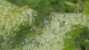 艾草葉放入煮沸的水中，加點(diǎn)食用堿，待變成深綠色時(shí)撈出，放入冰水中，瀝干備用。